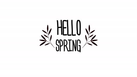 Hello-Spring-with-retro-leaves-on-white-gradient