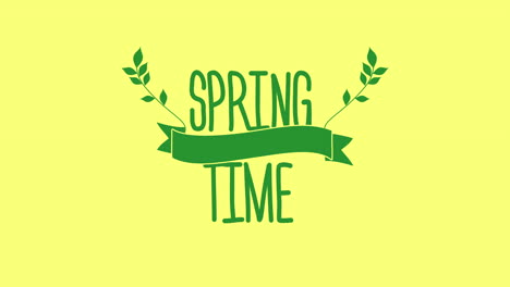 Tiempo-De-Primavera-Con-Hojas-Retro-En-Degradado-Amarillo