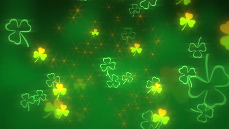 Fliegen-Sie-Mit-Grünen-Kleeblättern-Und-Goldenem-Glitzer-Auf-Grünem-Farbverlauf