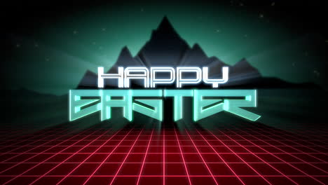 Happy-Easter-with-red-grid-and-big-peak-of-mountain-in-galaxy-in-80s-style
