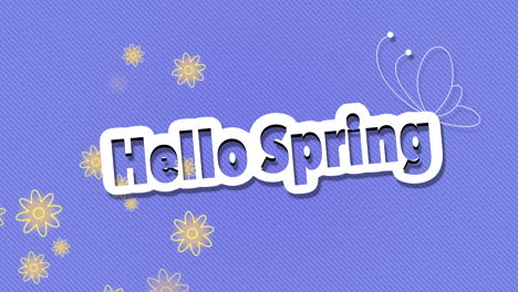 Hello-Spring-with-fly-yellow-flowers-on-blue-gradient-lines-pattern