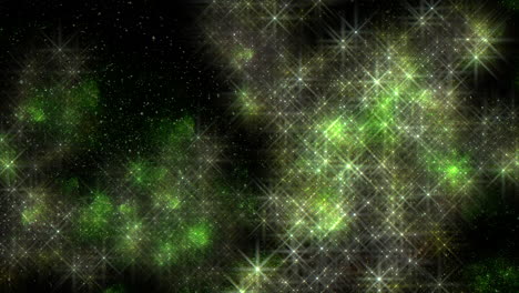 Estrellas-Verdes-Con-Efecto-Nebulosa-Y-Brillos-En-Galaxia-Oscura