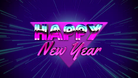 Feliz-Año-Nuevo-Con-Líneas-De-Neón-Y-Triángulo-Al-Estilo-De-Los-Años-80