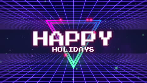 Happy-Holidays-with-neon-retro-triangles-and-grid-in-galaxy-in-80s-style