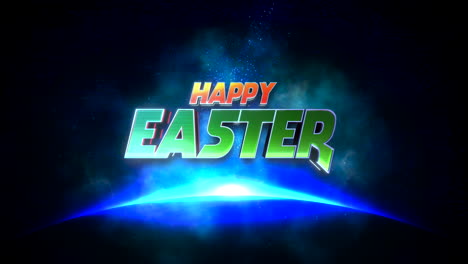 Cartoon-Happy-Easter-text-in-galaxy-with-flash-of-star