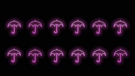 Umbrella-icons-pattern-with-neon-led-light-on-black-gradient