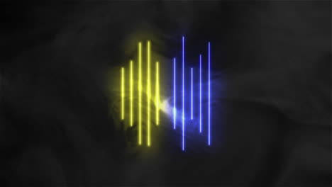 Neon-yellow-and-blue-lines-and-smoke-on-black-gradient