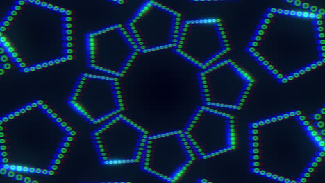 Neon-blue-hexagons-in-spiral-with-dots-on-black-gradient