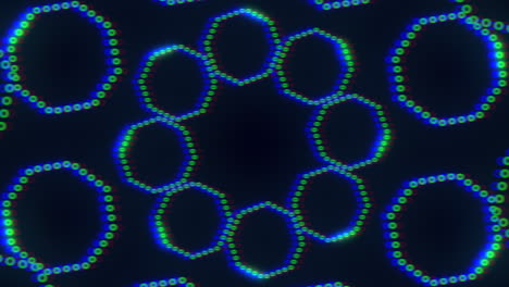 Neon-blue-circles-in-spiral-with-dots-on-black-gradient