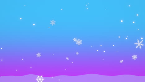 White-snowflakes-and-glitters-falling-in-purple-winter-sky