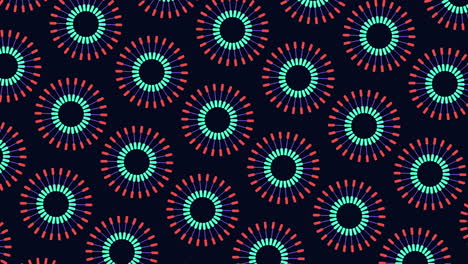 Digitales-Und-Futuristisches-Neonkreismuster-In-Reihen-Aus-Punkten-Und-Linien-Auf-Schwarzem-Farbverlauf