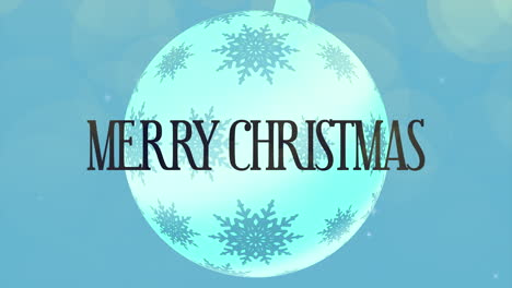 Frohe-Weihnachten-Mit-Ball-Und-Schneeflocken-Im-Blauen-Himmel