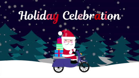 Celebración-Navideña-Y-Santa-Claus-Con-Regalos-En-Motocicleta