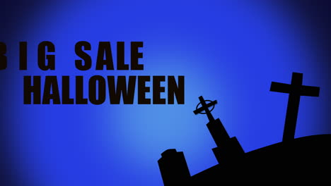 Halloween-Big-Sale-in-cemetery-with-tombstone-and-religion-cross-in-night