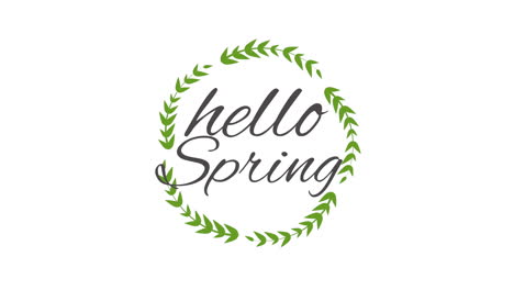 Hallo-Frühling-Mit-Grünen-Blättern-Im-Kreis-Auf-Weißem-Farbverlauf