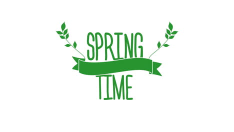 Spring-Time-with-green-leaves-and-ribbon-on-white-gradient