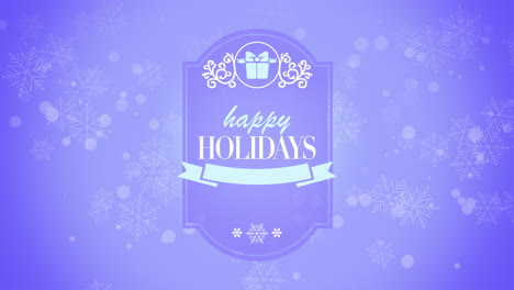 Happy-Holidays-with-gift-box,-snow-and-ribbons-on-blue-gradient