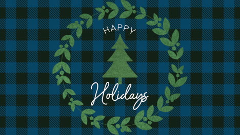 Happy-Holiday-with-winter-tree-on-blue-and-black-checkered-pattern