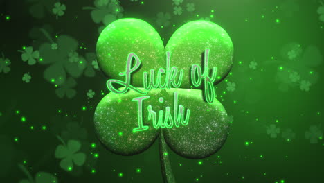 Luck-Of-Irish-with-candy-shamrock-and-flying-small-shamrocks-with-glitters-in-sky
