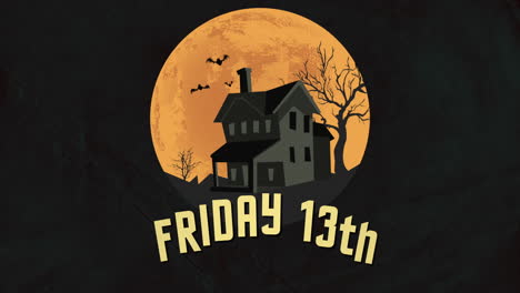 Friday-13th-with-old-house,-big-moon-and-fly-bats-in-night