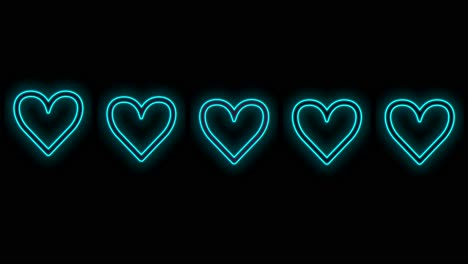 Pulsing-neon-blue-hearts-pattern-in-rows