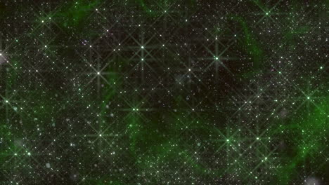 Fliegen-Und-Leuchten-Grüne-Sterne-Mit-Glitzern-In-Der-Galaxie