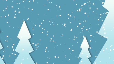 Nieve-Voladora-En-El-Cielo-Azul-Y-árboles-De-Navidad