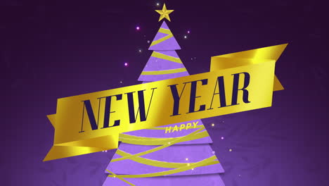 Feliz-Año-Nuevo-Con-árbol-De-Navidad-De-Invierno-Y-Estrella-Dorada-En-La-Noche