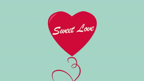 Süße-Liebe-Mit-Rotem-Herz-Des-Ballons-Auf-Grünem-Farbverlauf