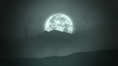 Großer-Mond-Mit-Mystischem-Wald-In-Dunkler-Nacht