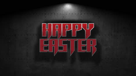 Happy-Easter-text-with-light-from-bulb-on-steel-wall-in-night-street