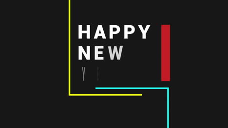 Feliz-Año-Nuevo-Con-Líneas-De-Colores-En-Degradado-Moderno-Negro
