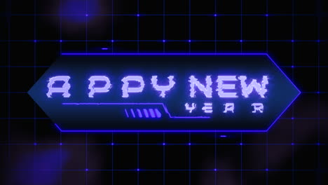 Happy-New-Year-on-digital-screen-with-HUD-elements-and-neon-grid