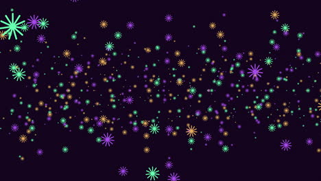 Flying-digital-colorful-snowflakes-in-night-sky
