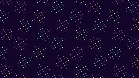 Neon-rainbow-squares-pattern-in-rows-from-led-dots-on-black-gradient
