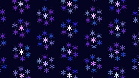 Digital-pattern-with-abstract-neon-snowflakes-in-rows-on-black-gradient