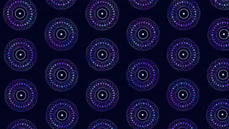 Digitales-Muster-Mit-Abstrakten-Neonblumen-In-Reihen-Auf-Schwarzem-Farbverlauf