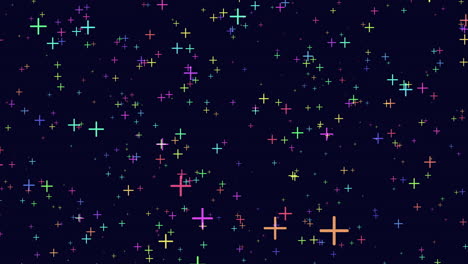 Flying-random-abstract-neon-crosses-in-dark-galaxy