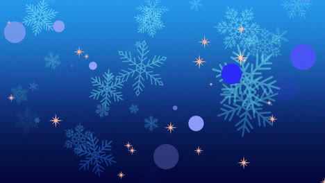 Falling-snowflakes-and-snow-with-flying-glitters-on-blue-sky
