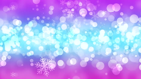 Flying-white-snowflakes-and-round-bokeh-on-shiny-blue-night-sky