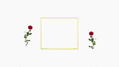Red-roses-with-gold-frame-and-glitters-on-white-gradient