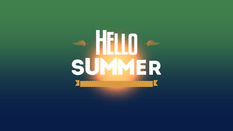 Hello-Summer-with-sun-rays-and-ribbon-on-blue-gradient