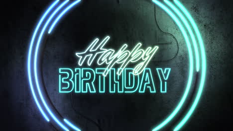 Happy-Birthday-with-neon-blue-circles-on-wall