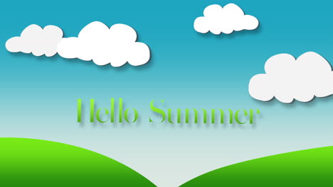 Hello-Summer-with-white-clouds-and-green-grass