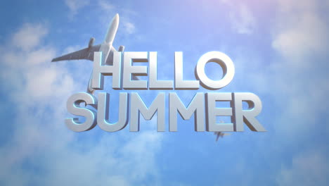 Hello-Summer-with-fly-airplanes-in-blue-sky-with-clouds