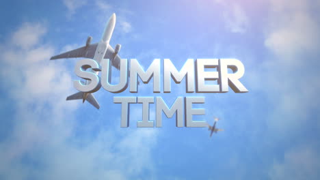 Sommerzeit-Mit-Fliegenden-Flugzeugen-Am-Blauen-Himmel-Mit-Wolken