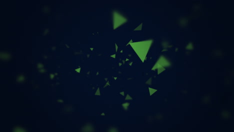 Flying-green-triangles-in-80s-style-on-black-gradient