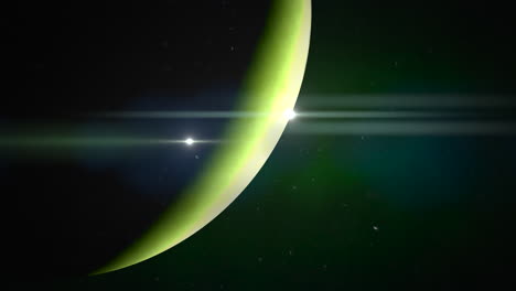 Kosmonautiktag-Mit-Gelbem-Planeten-Und-Licht-Der-Sterne-In-Der-Dunklen-Galaxie