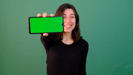 Girl-Showing-GreenScreen