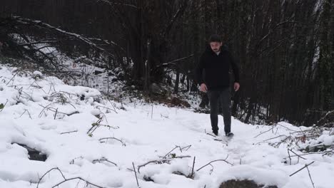 Man-Hiking-in-Snowy-Forest